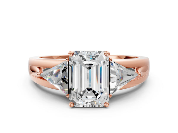 Rose Gold Emerald Cut Trillion Three Stone Engagement Ring Setting