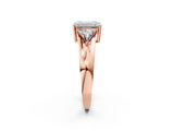 Rose gold Three-Stone Emerald Cut Cut Diamond Ring with Trillion Side Stones on a Split Shank Band_21