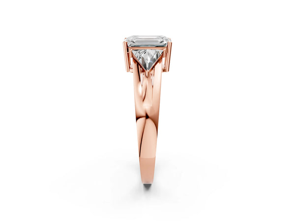 Rose Gold Emerald Cut Trillion Three Stone Engagement Ring Setting