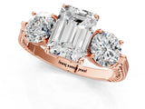 Rose gold Three-Stone Emerald Cut Cut Milgrain Band Prong Setting Ring_10