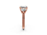 Rose gold Three-Stone Emerald Cut Cut Milgrain Band Prong Setting Ring_11