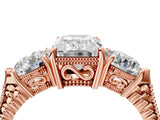 Rose gold Three-Stone Emerald Cut Cut Milgrain Band Prong Setting Ring_13