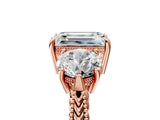 Rose gold Three-Stone Emerald Cut Cut Milgrain Band Prong Setting Ring_14
