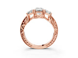 Rose gold Three-Stone Emerald Cut Cut Milgrain Pavé Engagement Ring_10