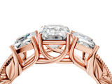 Rose gold Three-Stone Emerald Cut Cut Milgrain Pavé Engagement Ring_11