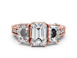 Rose gold Three-Stone Emerald Cut Cut Milgrain Pavé Engagement Ring_31