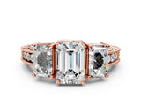 Rose gold Three-Stone Emerald Cut Cut Milgrain Pavé Engagement Ring_7