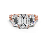 Rose gold Three-Stone Emerald Cut Diamond Braided Band Ring with Four-Prong Setting_89