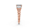 Rose gold Three-Stone Emerald Cut Diamond Braided Band Ring with Four-Prong Setting_91