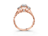 Rose gold Three-Stone Emerald Cut Diamond Braided Band Ring with Four-Prong Setting_92
