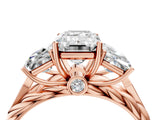 Rose gold Three-Stone Emerald Cut Diamond Braided Band Ring with Four-Prong Setting_93