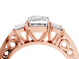 Rose gold Three-Stone Emerald Cut Diamond Cathedral Engagement Ring with Prong Setting_10