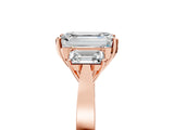 Rose gold Three-Stone Emerald Cut Diamond Cathedral Engagement Ring with Prong Setting_11
