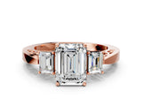 Rose gold Three-Stone Emerald Cut Diamond Cathedral Engagement Ring with Prong Setting_6