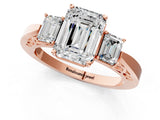 Rose gold Three-Stone Emerald Cut Diamond Cathedral Engagement Ring with Prong Setting_7