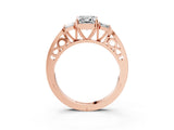 Rose gold Three-Stone Emerald Cut Diamond Cathedral Engagement Ring with Prong Setting_9