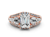Rose gold Three-Stone Emerald Cut Diamond Engagement Ring with Pave Band and Prong Setting_18