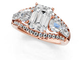 Rose gold Three-Stone Emerald Cut Diamond Engagement Ring with Pave Band and Prong Setting_19