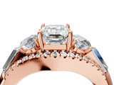 Rose gold Three-Stone Emerald Cut Diamond Engagement Ring with Pave Band and Prong Setting_22