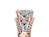 Rose gold Three-Stone Emerald Cut Diamond Engagement Ring with Pave Band and Prong Setting_23