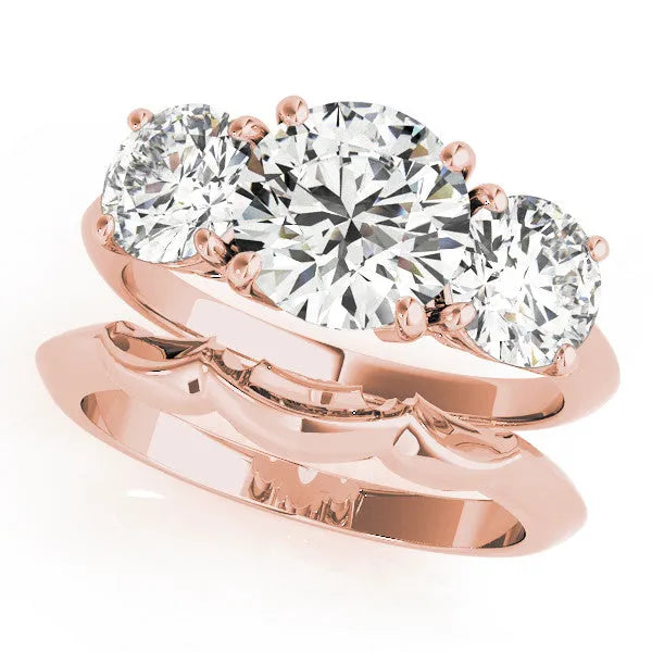 Rose gold Three-Stone Emerald Cut Diamond Engagement Ring with Prong Setting on a White Gold Band