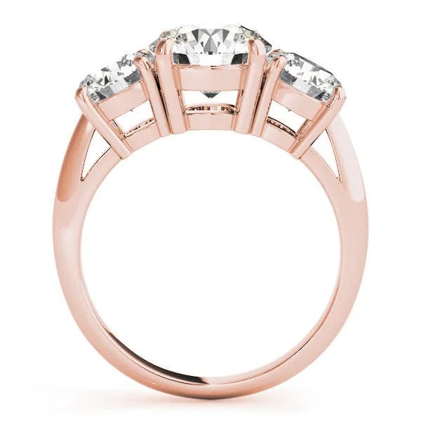 Rose gold Three-Stone Emerald Cut Diamond Engagement Ring with Prong Setting on a White Gold Band