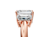 Rose gold Three-Stone Emerald Cut Diamond Engagement Ring with Prong Setting on a White Gold Band_11