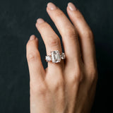 Rose gold Three-Stone Emerald Cut Diamond Engagement Ring with Prong Setting on a White Gold Band_18