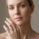 Rose gold Three-Stone Emerald Cut Diamond Engagement Ring with Prong Setting on a White Gold Band_19