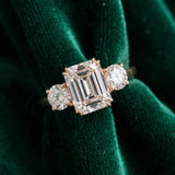 Rose gold Three-Stone Emerald Cut Diamond Engagement Ring with Prong Setting on a White Gold Band_21