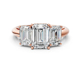 Rose gold Three-Stone Emerald Cut Diamond Engagement Ring with Prong Setting on a White Gold Band_50