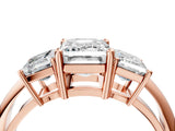 Rose gold Three-Stone Emerald Cut Diamond Engagement Ring with Prong Setting on a White Gold Band_54