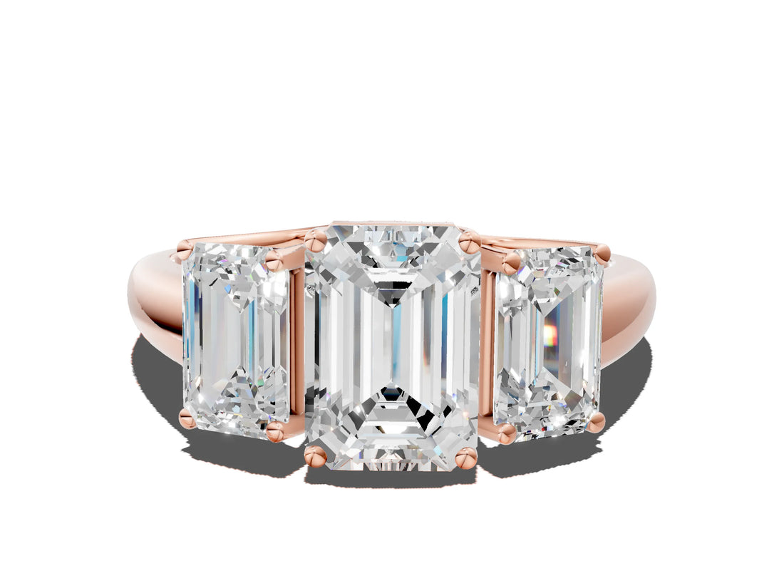Rose gold Three-Stone Emerald Cut Diamond Engagement Ring with Prong Setting_3