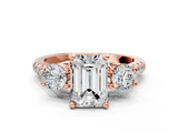 Rose gold Three-Stone Emerald Cut Diamond Pavé Band with Four-Prong Setting_46