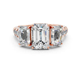 Rose gold Three-Stone Emerald Cut Diamond Pavé Band with Prong Setting_3