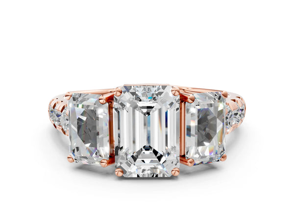 Rose gold Three-Stone Emerald Cut Diamond Pavé Band with Prong Setting