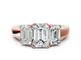 Rose gold Three-Stone Emerald Cut Diamond Ring with Channel Set Band and Four-Prong Setting_11