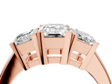 Rose gold Three-Stone Emerald Cut Diamond Ring with Channel Set Band and Four-Prong Setting_22