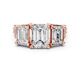 Rose gold Three-Stone Emerald Cut Diamond Ring with Channel-Set Band and Four-Prong Setting_52