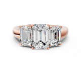 Rose gold Three-Stone Emerald Cut Diamond Ring with Channel-Set Band and Four-Prong Setting_61