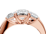 Rose gold Three-Stone Emerald Cut Diamond Ring with Channel-Set Band and Four-Prong Setting_65