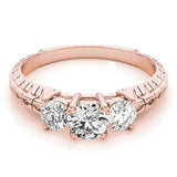 Rose gold Three-Stone Emerald Cut Diamond Ring with Channel-Set Band and Prong Setting 1