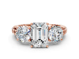 Rose gold Three-Stone Emerald Cut Diamond Ring with Channel-Set Band and Prong Setting_6
