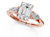 Rose gold Three-Stone Emerald Cut Diamond Ring with Pear  Side Stones in Four-Prong Setting_13