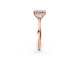 Rose gold Three-Stone Emerald Cut Diamond Ring with Pear  Side Stones in Four-Prong Setting_14