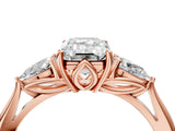 Rose gold Three-Stone Emerald Cut Diamond Ring with Pear  Side Stones in Four-Prong Setting_16