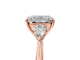Rose gold Three-Stone Emerald Cut Diamond Ring with Pear Side Stones in Four-Prong Setting_179