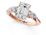 Rose gold Three-Stone Emerald Cut Diamond Ring with Pear  Side Stones in Four-Prong Setting_19
