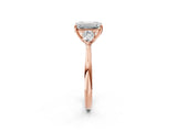 Rose gold Three-Stone Emerald Cut Diamond Ring with Pear  Side Stones in Four-Prong Setting_20