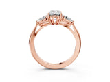 Rose gold Three-Stone Emerald Cut Diamond Ring with Pear  Side Stones in Four-Prong Setting_21
